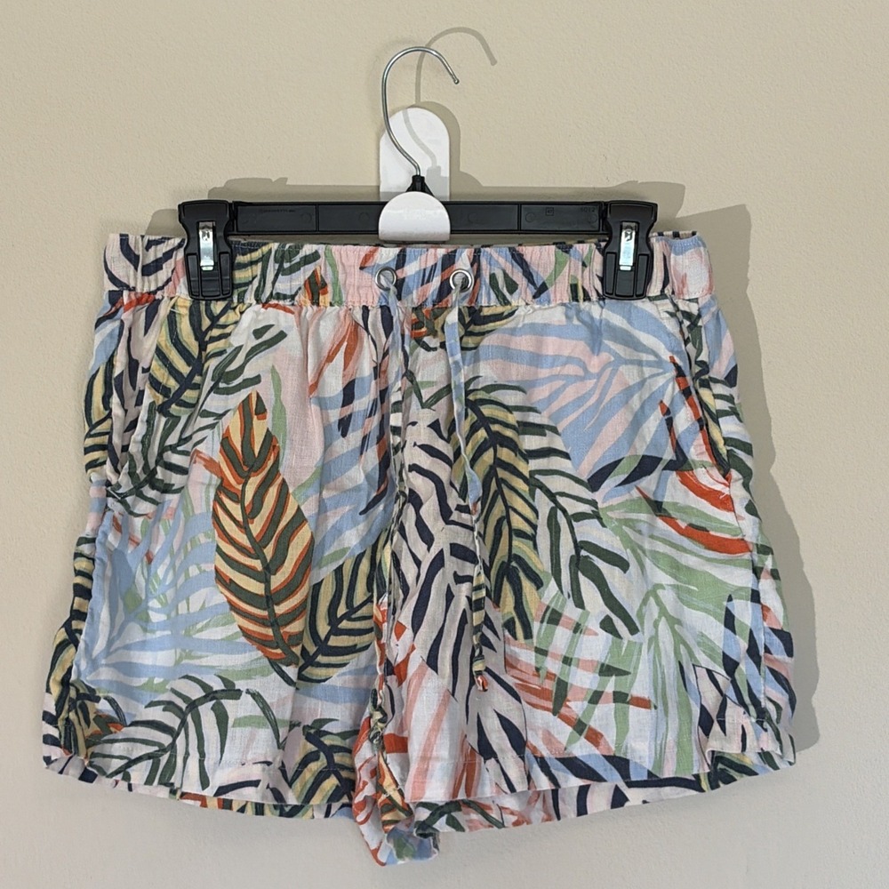 Tahari Colorful‎ Tropical Palm Floral 100% Linen Travel Shorts Womens Medium